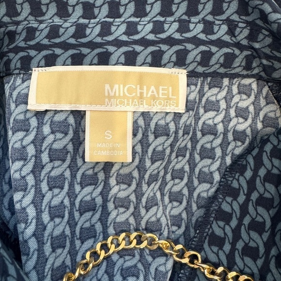 Michael Kors Chain Print Blue Front Faux Wrap Blouse (S) - Picture 7 of 8